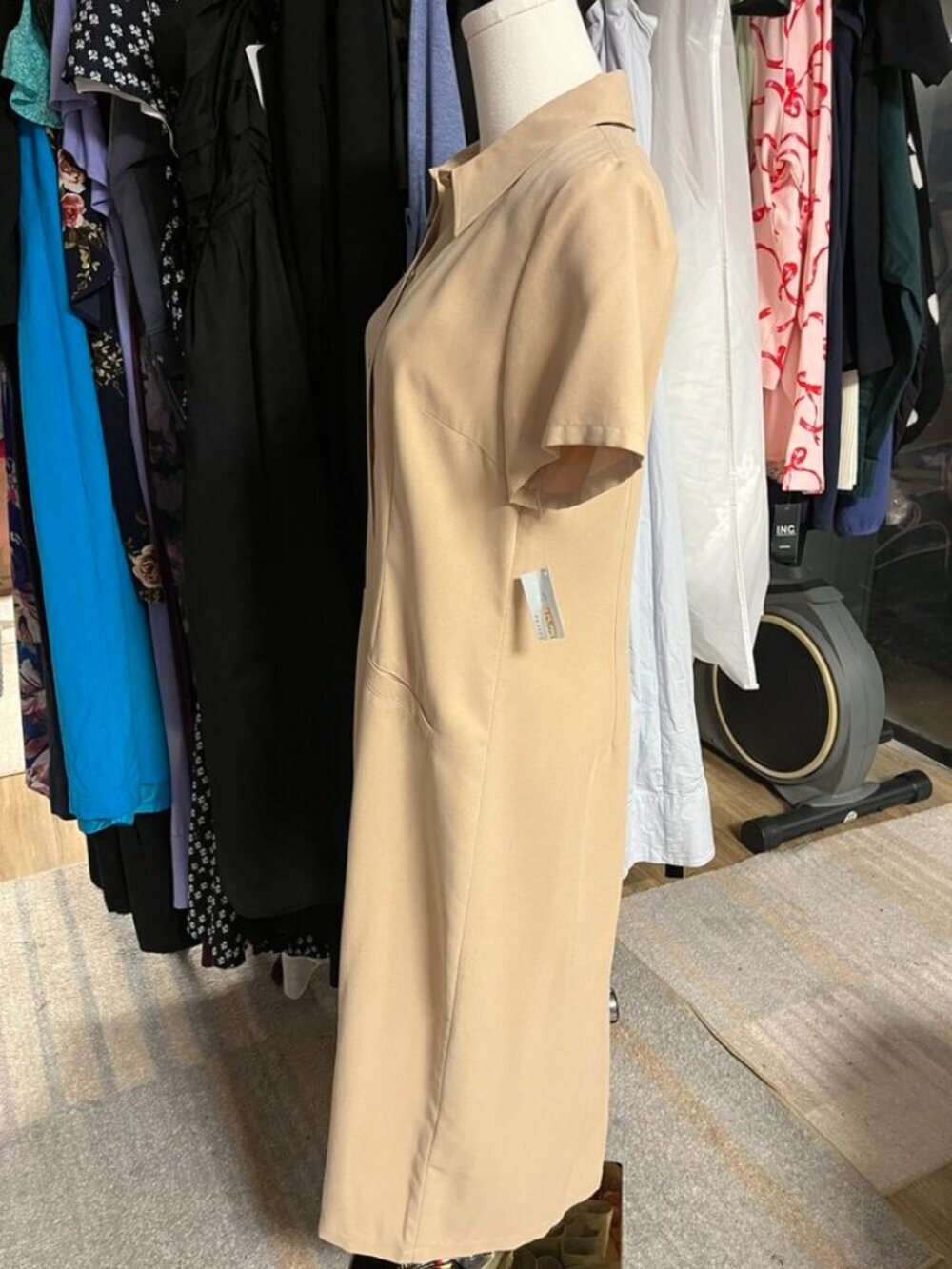 Talbots Petite Button Front Midi Shirt Dress Tan NWT 8P - Picture 3 of 6
